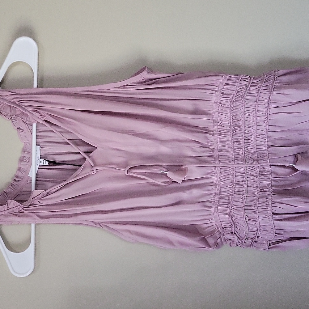 NWT Current Air Anthropologie Top Size M Smocked Waist Rosette Ties Blush Pink